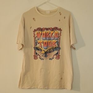 Altar'd State Distressed World Tour Graphic Tee Size Small Ivory Beige